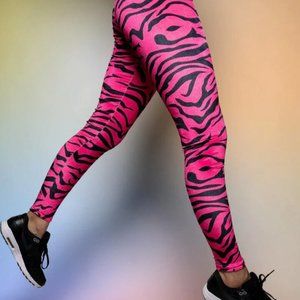 Sprithoods Leggings, SPIRITHOODS NEON PINK ZEBRA VELVET LEGGINGS, zebra leggings